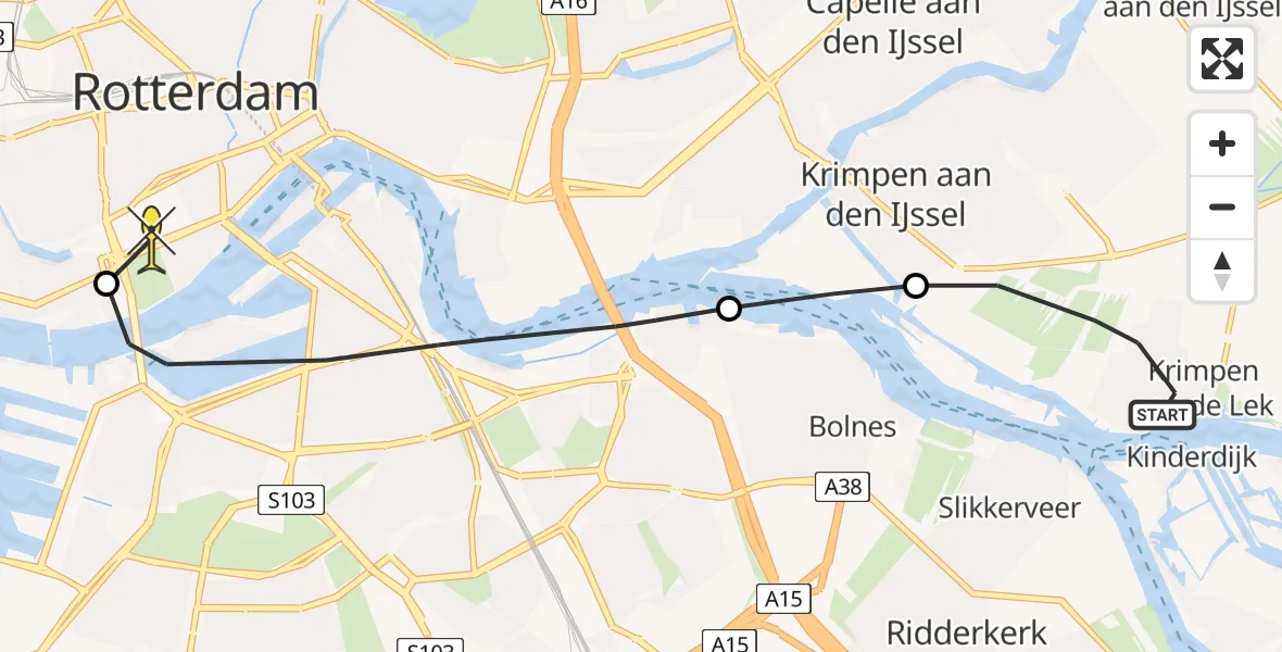 Routekaart van de vlucht: Lifeliner 2 naar Erasmus MC, Tiendweg