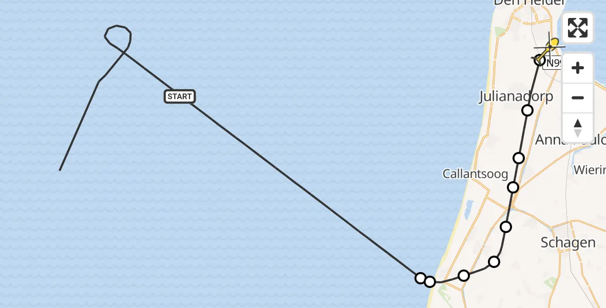 Routekaart van de vlucht: Kustwachthelikopter naar Vliegveld De Kooy, Luchthavenweg