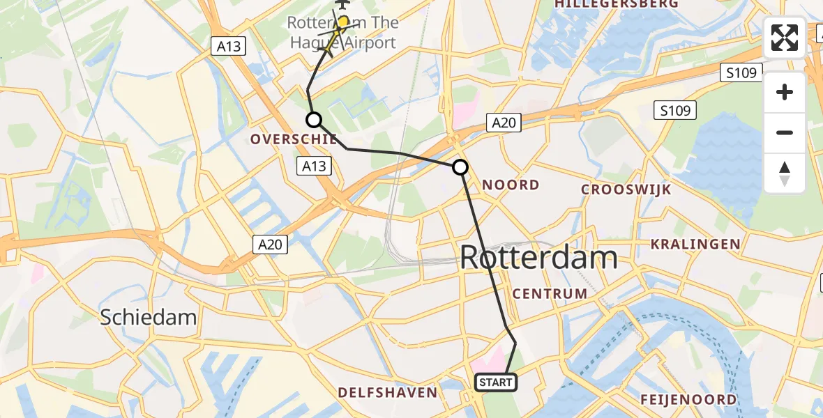 Routekaart van de vlucht: Lifeliner 2 naar Rotterdam The Hague Airport, Luzacstraat