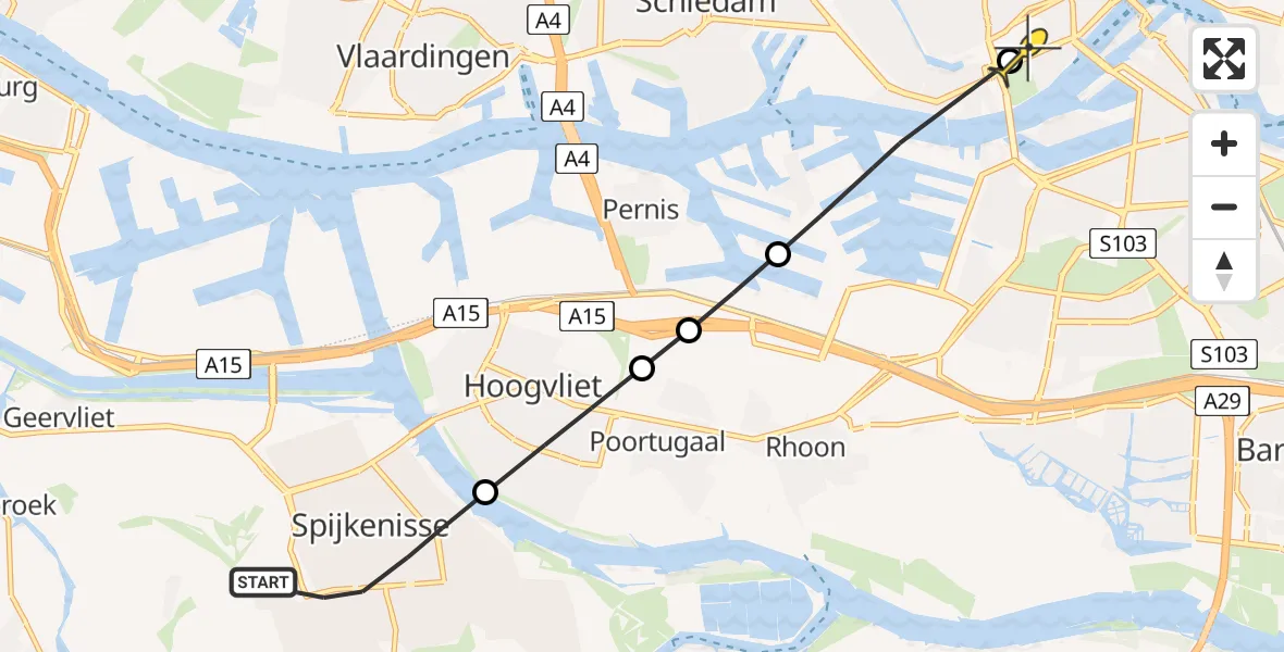 Routekaart van de vlucht: Lifeliner 1 naar Erasmus MC, Tarwedreef