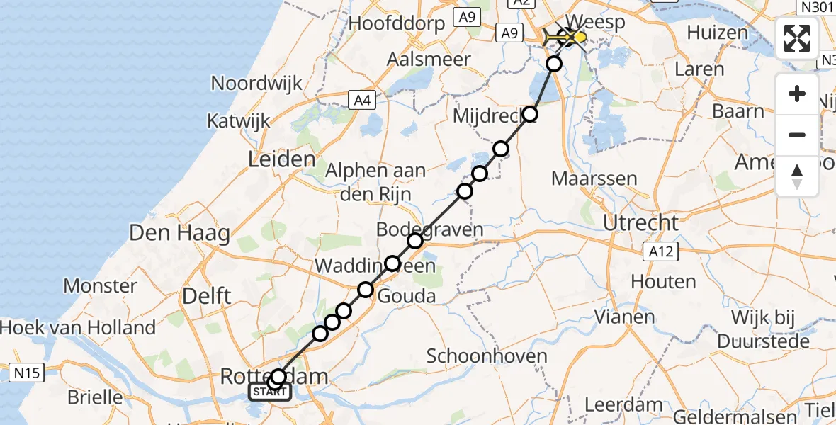 Routekaart van de vlucht: Lifeliner 1 naar Amsterdam, Westblaak