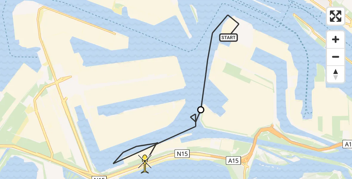 Routekaart van de vlucht: Politieheli naar Maasvlakte, Zonnepark