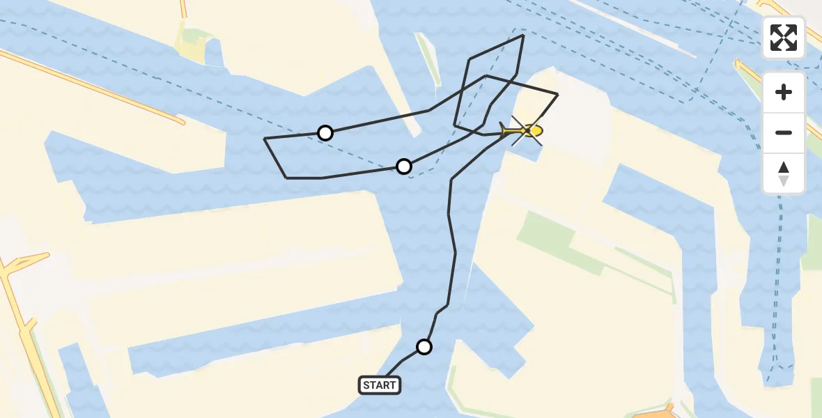 Routekaart van de vlucht: Politieheli naar Maasvlakte Heliport, 6e Petroleumhaven