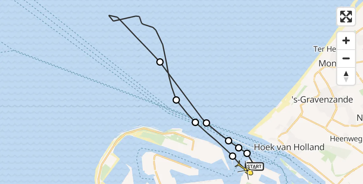 Routekaart van de vlucht: Politiehelikopter naar Maasvlakte Heliport, Calandkanaal