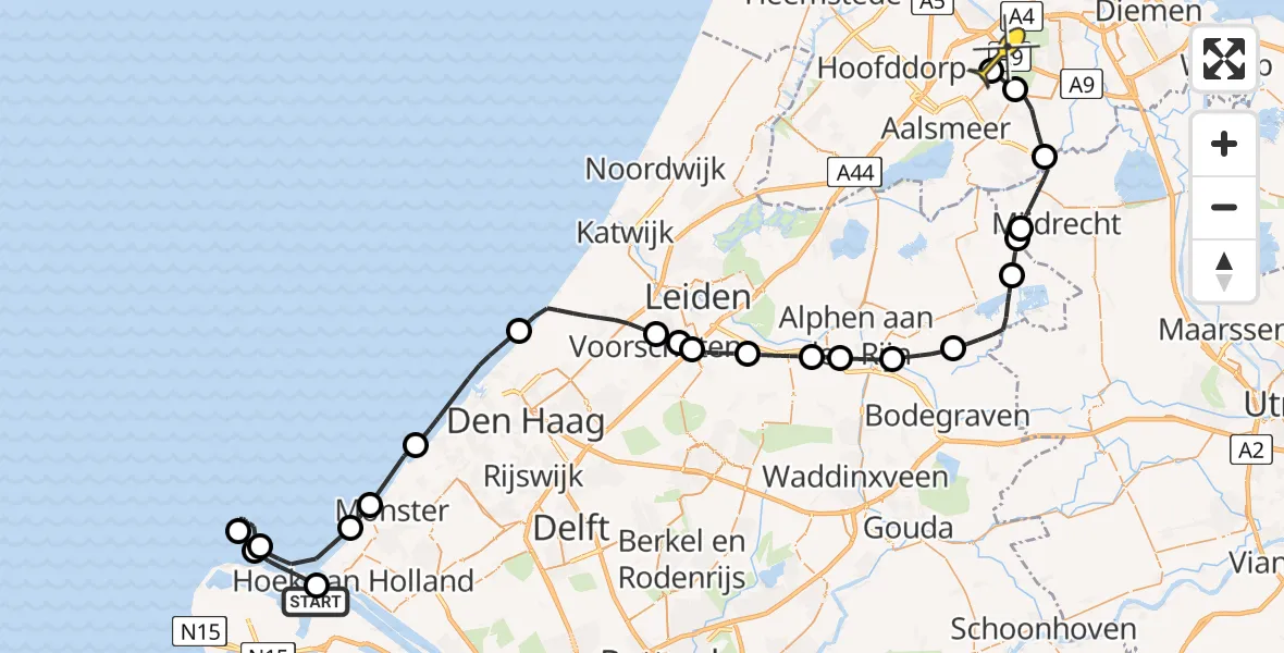 Routekaart van de vlucht: Politieheli naar Schiphol, Calandkanaal