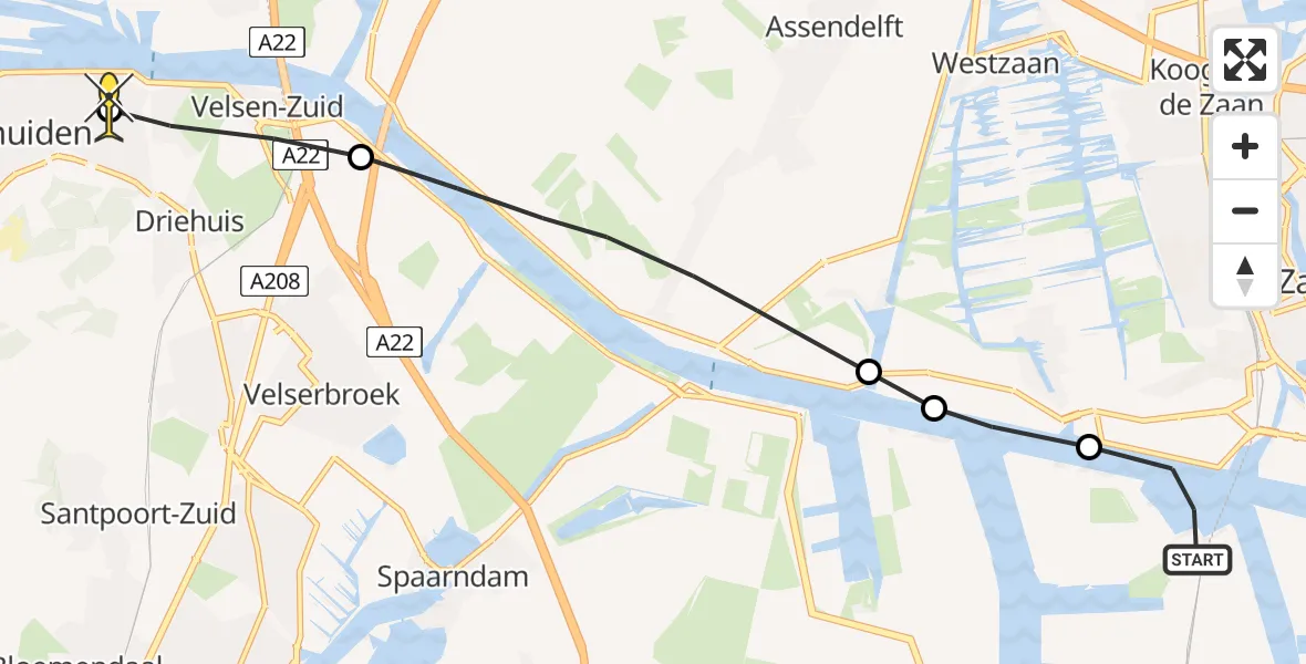 Routekaart van de vlucht: Lifeliner 1 naar IJmuiden, Stromboliweg