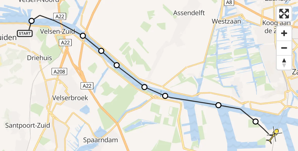 Routekaart van de vlucht: Lifeliner 1 naar Amsterdam Heliport, Eendrachtsstraat