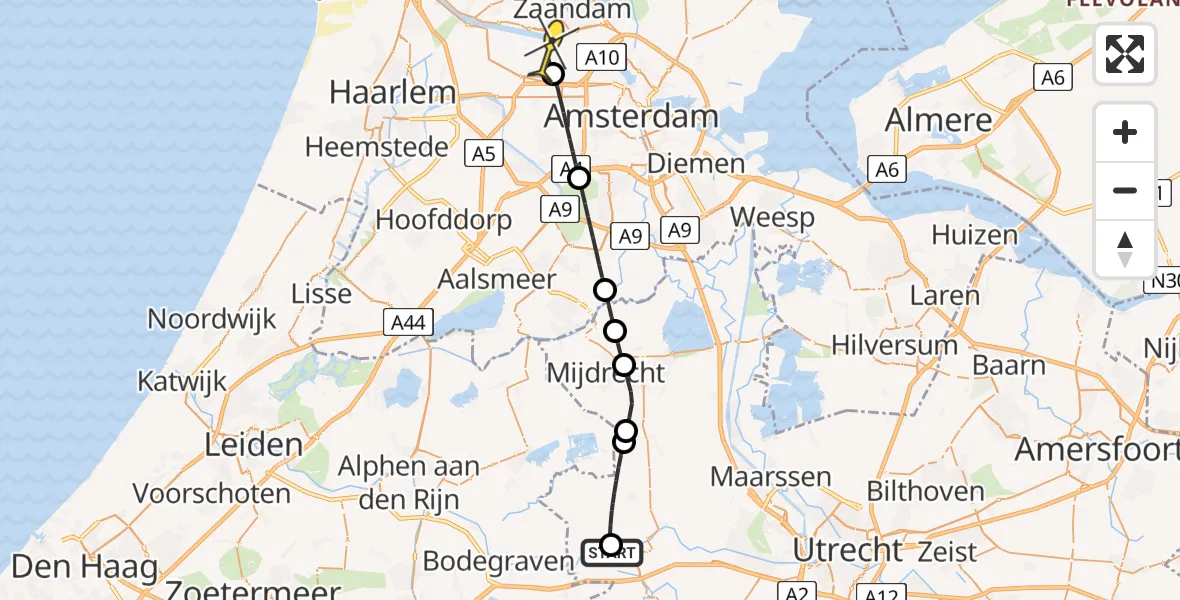 Routekaart van de vlucht: Lifeliner 1 naar Amsterdam Heliport, Grechtkade