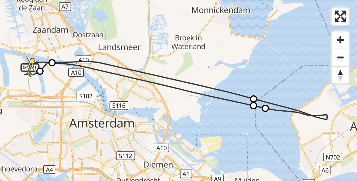 Routekaart van de vlucht: Lifeliner 1 naar Amsterdam Heliport, Hemweg