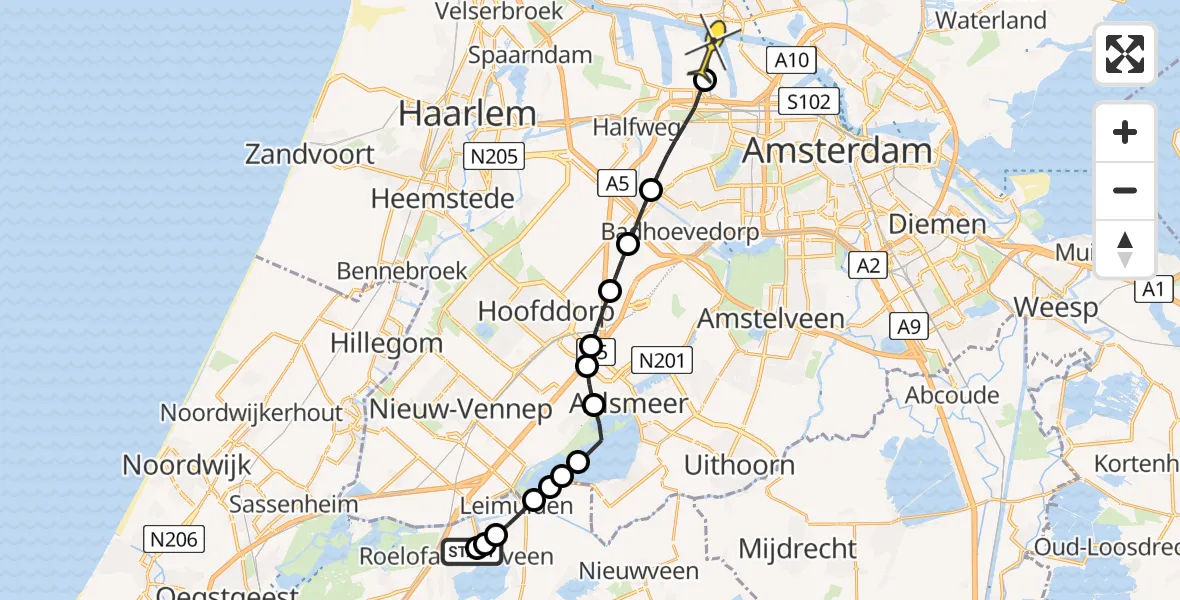 Routekaart van de vlucht: Lifeliner 1 naar Amsterdam Heliport, Heiligegeestlaan