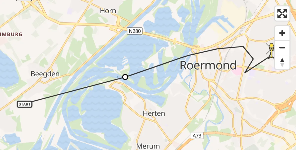 Routekaart van de vlucht: Politiehelikopter naar Roermond, Oolderhuuske