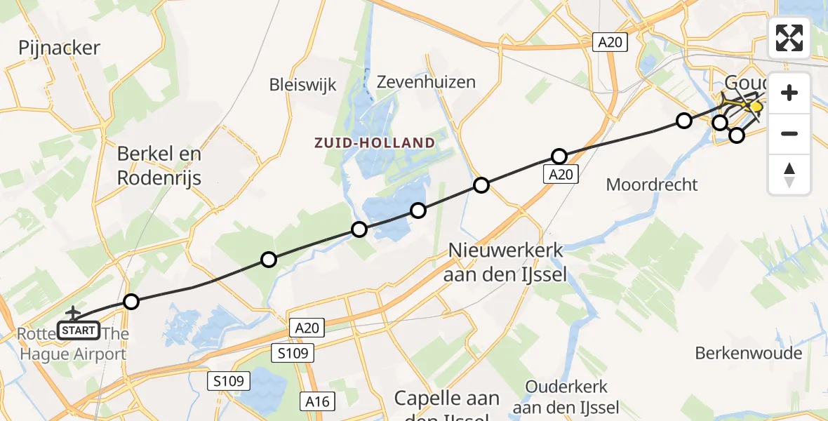 Routekaart van de vlucht: Lifeliner 2 naar Gouda, Volkelstraat