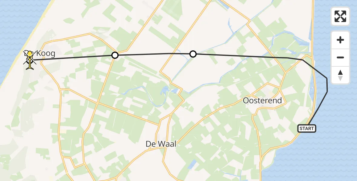 Routekaart van de vlucht: Kustwachthelikopter naar De Koog, Lancasterdijk