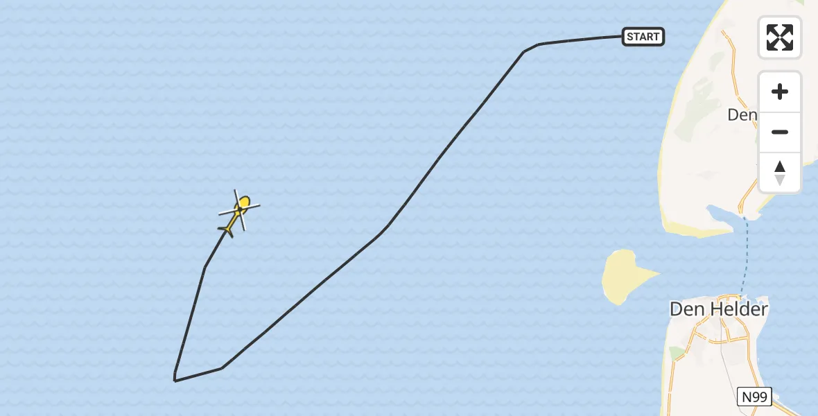 Routekaart van de vlucht: Kustwachthelikopter naar 