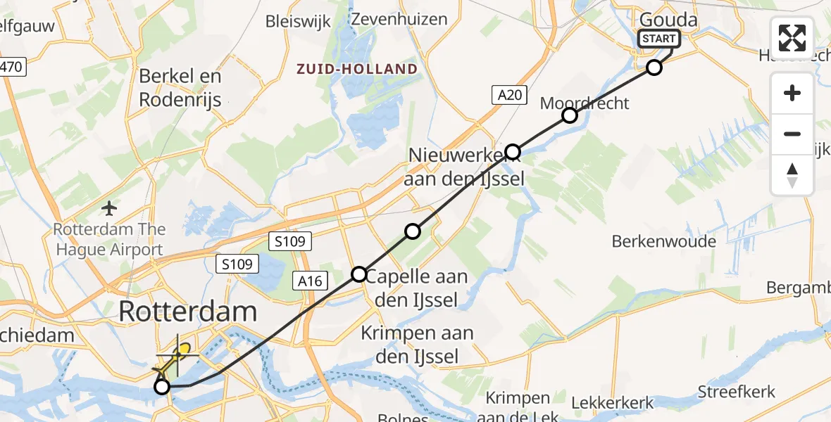 Routekaart van de vlucht: Lifeliner 2 naar Erasmus MC, Gouderaksedijk