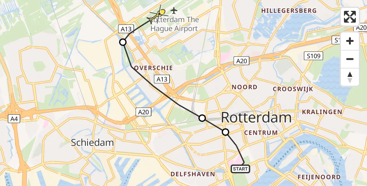 Routekaart van de vlucht: Lifeliner 2 naar Rotterdam The Hague Airport, Nieuwe Binnenweg