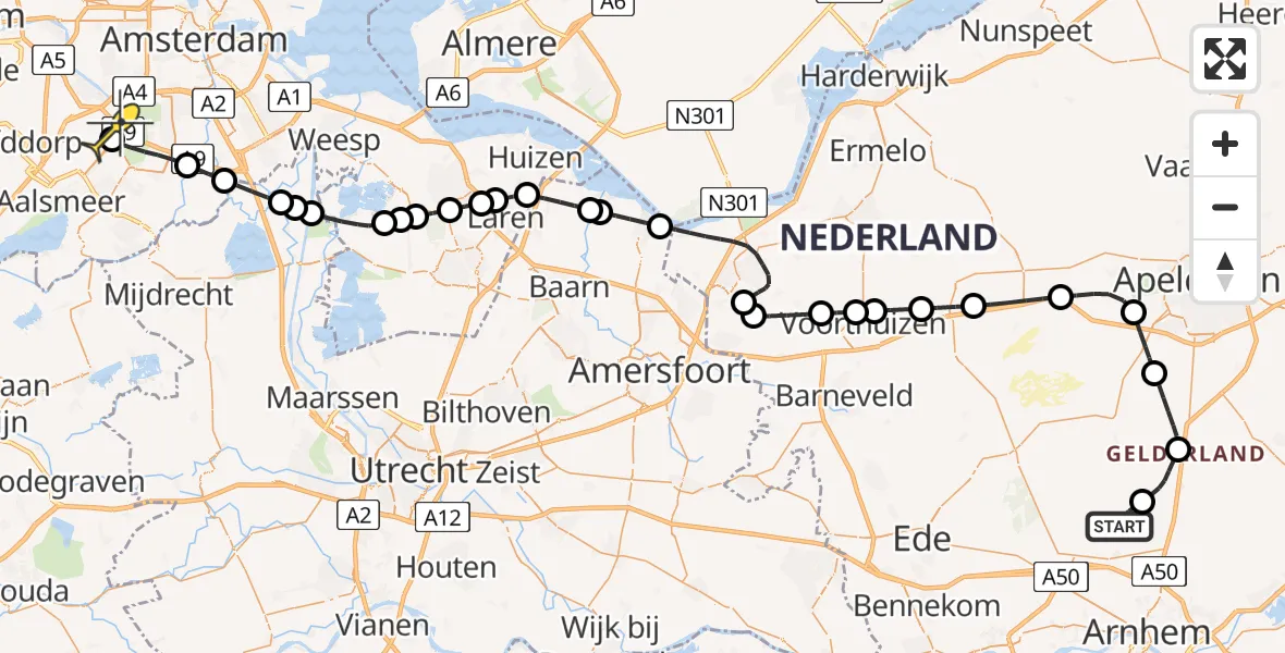 Routekaart van de vlucht: Politieheli naar Schiphol, Delenseweg