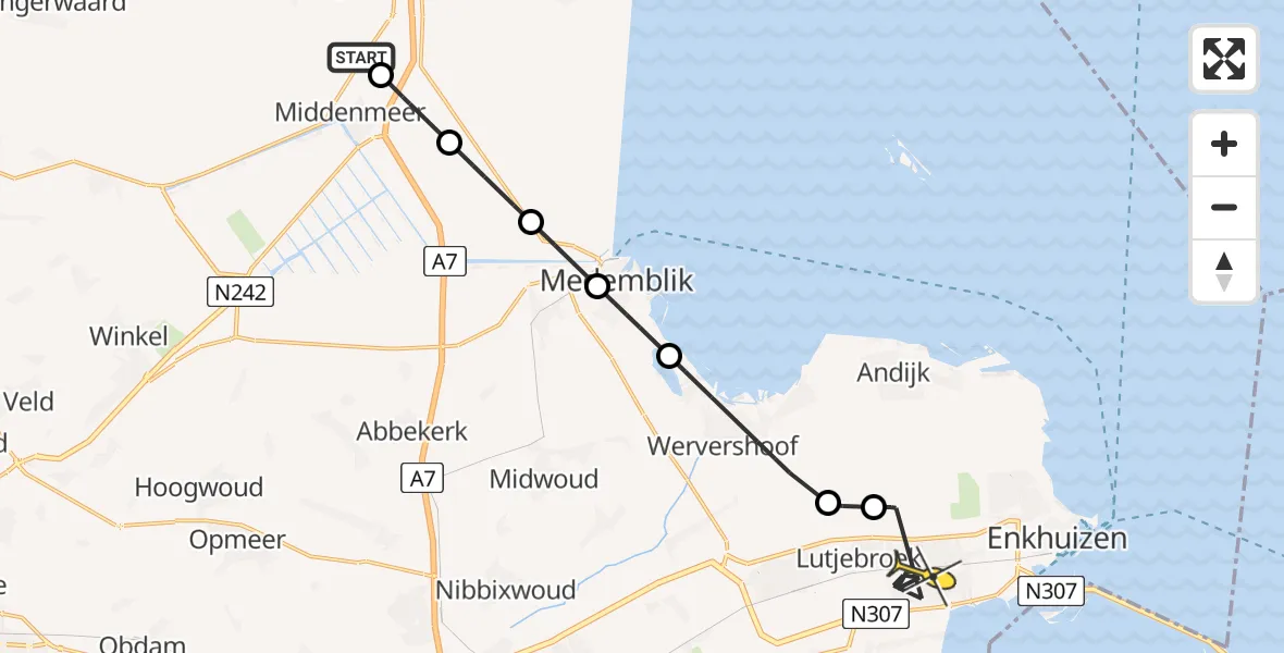 Routekaart van de vlucht: Politieheli naar Bovenkarspel, Flevoweg