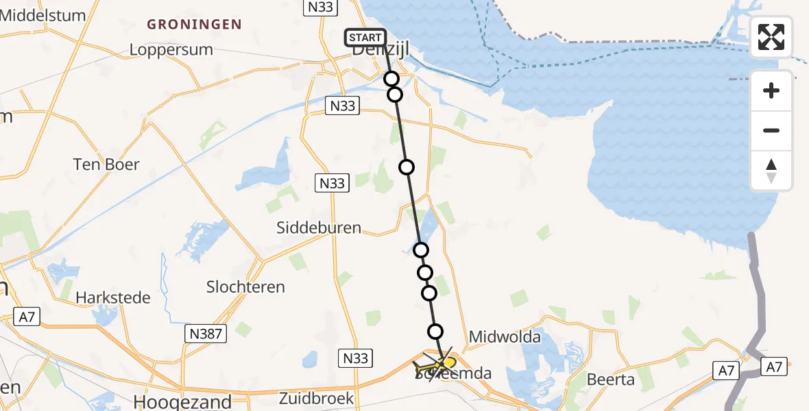 Routekaart van de vlucht: Lifeliner 4 naar Scheemda, Palissadestraat