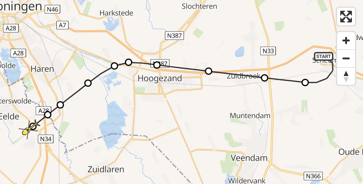 Routekaart van de vlucht: Lifeliner 4 naar Groningen Airport Eelde, Esbörgstraat