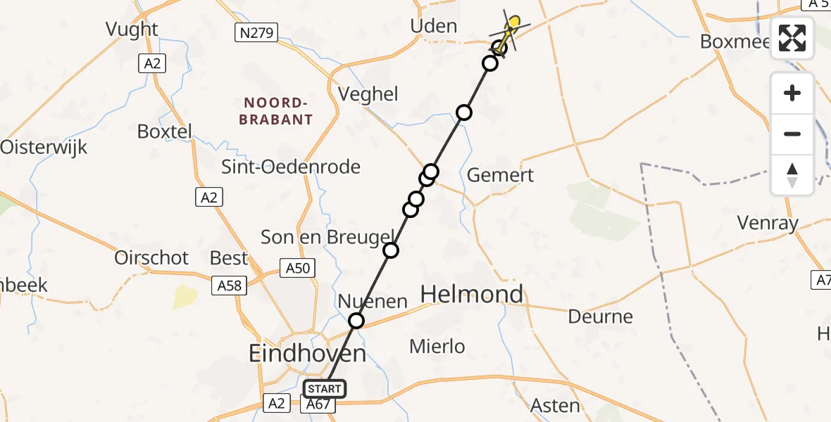 Routekaart van de vlucht: Lifeliner 3 naar Vliegbasis Volkel, Sint Bonifaciuspark