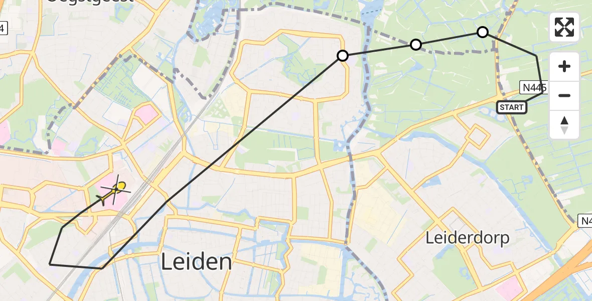 Routekaart van de vlucht: Lifeliner 2 naar Leiden, Leidseweg