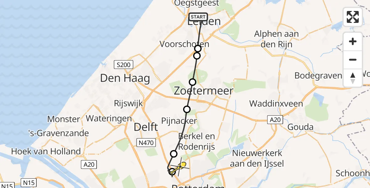 Routekaart van de vlucht: Lifeliner 2 naar Rotterdam The Hague Airport, Oude Singel