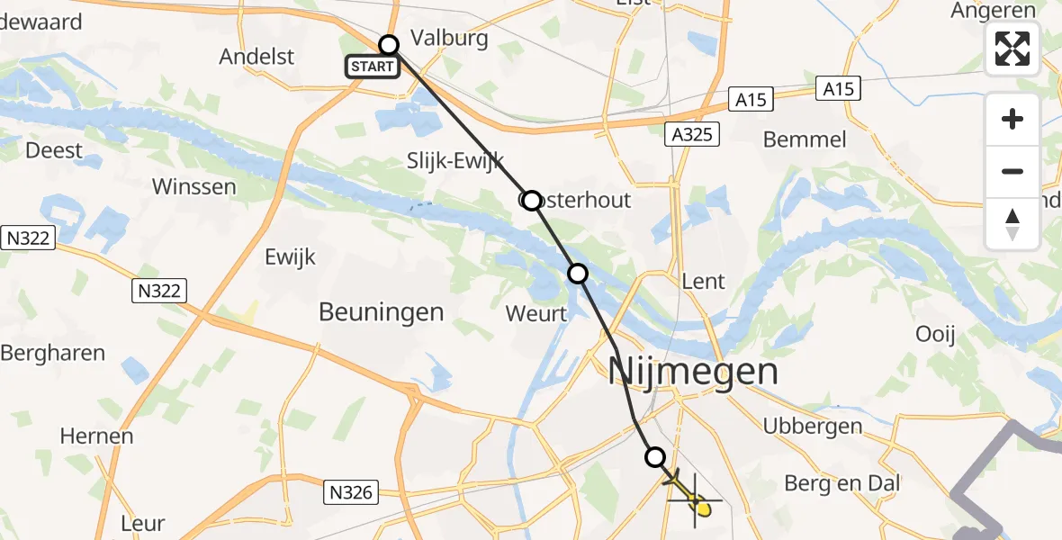 Routekaart van de vlucht: Lifeliner 3 naar Radboud Universitair Medisch Centrum, Krakenburgsestraat