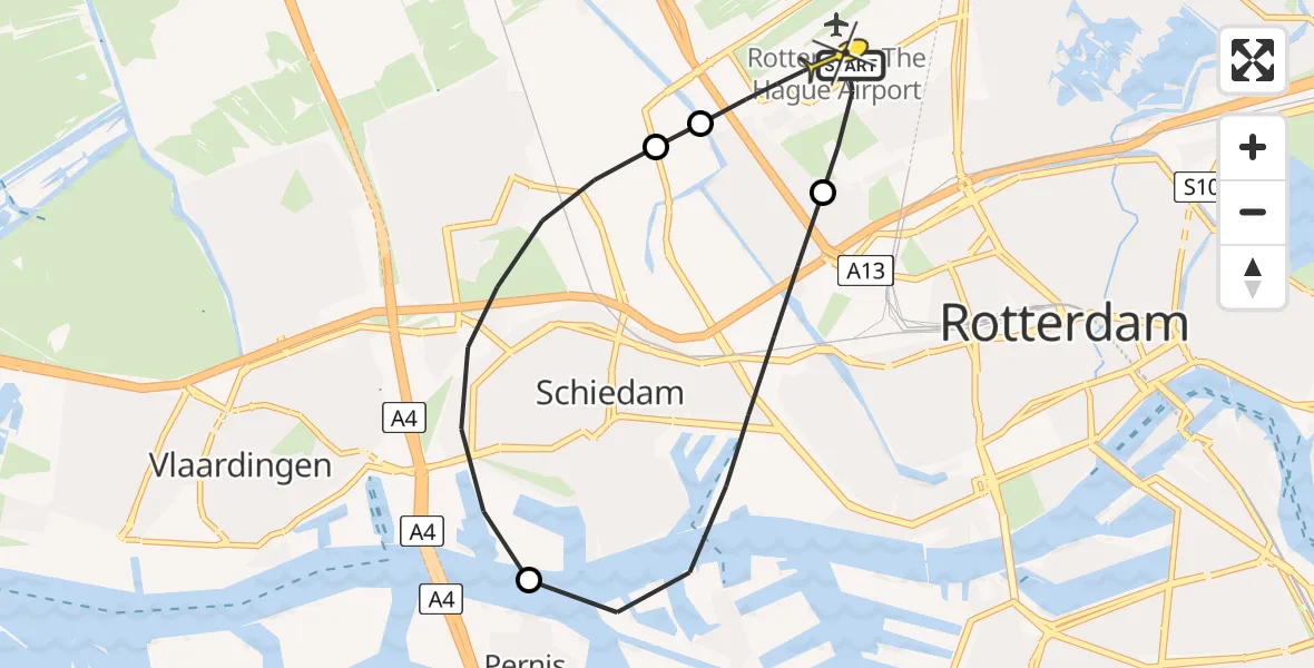 Routekaart van de vlucht: Lifeliner 2 naar Rotterdam The Hague Airport, Polderbrug