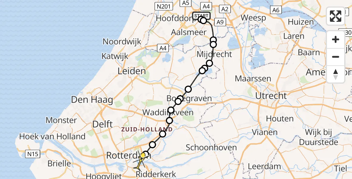 Routekaart van de vlucht: Politieheli naar Rotterdam, Van Weerden-Poelmanweg