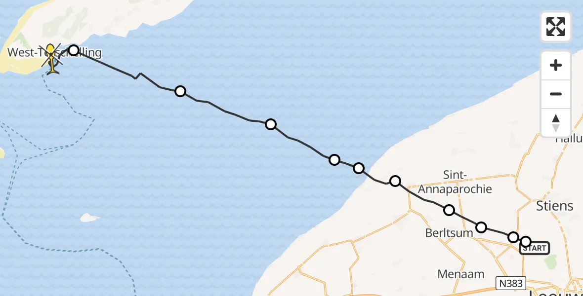 Routekaart van de vlucht: Ambulanceheli naar West-Terschelling, Middelseewei