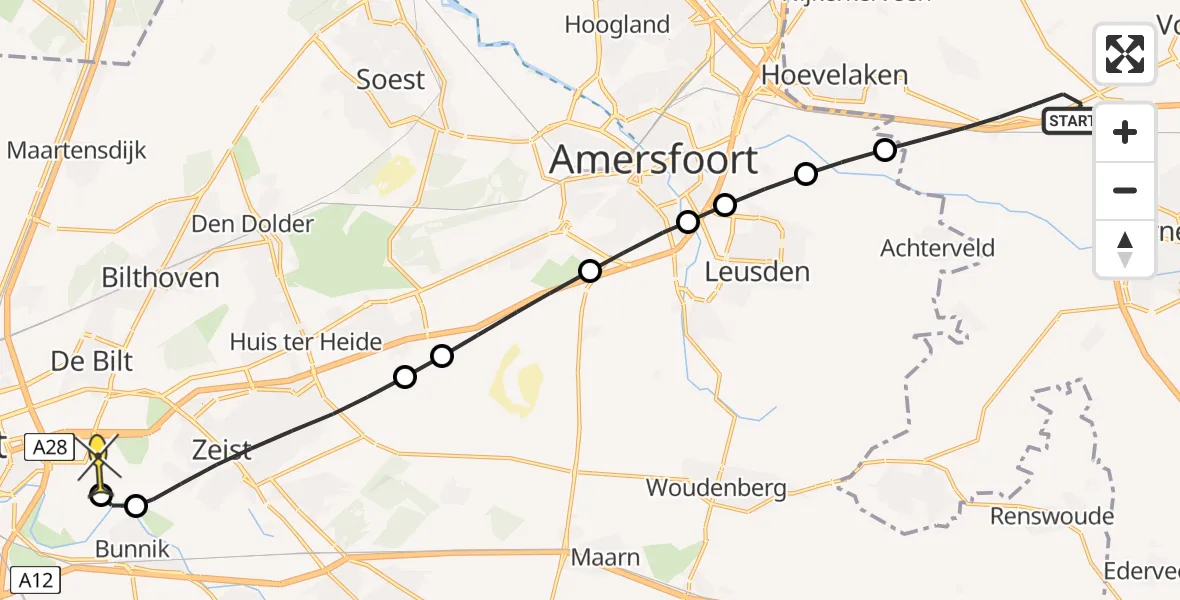 Routekaart van de vlucht: Lifeliner 3 naar Universitair Medisch Centrum Utrecht, Leemweg