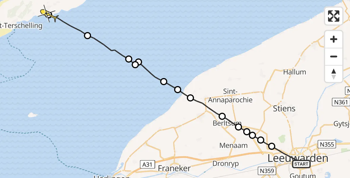 Routekaart van de vlucht: Ambulanceheli naar Striep, Achlumerstraat