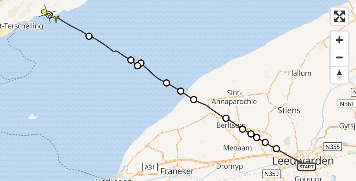 Routekaart van de vlucht: Ambulancehelikopter naar Striep, Achlumerstraat
