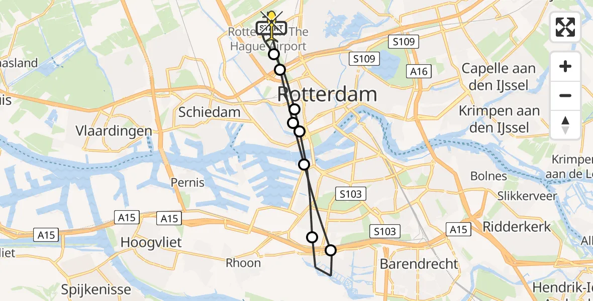 Routekaart van de vlucht: Lifeliner 2 naar Rotterdam The Hague Airport, Zestienhoven