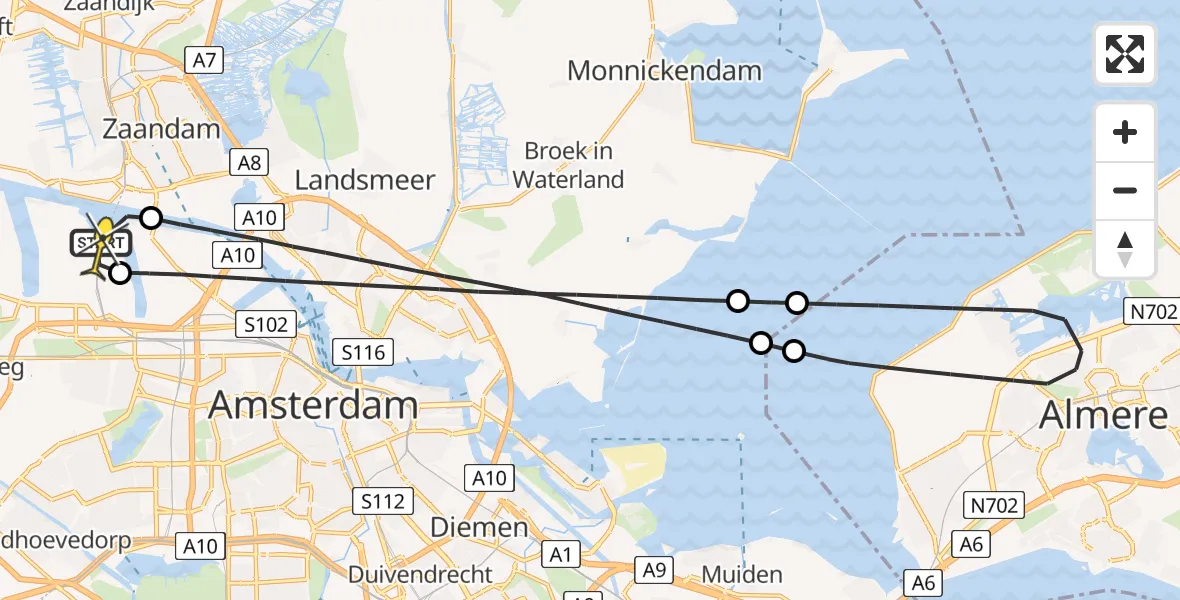 Routekaart van de vlucht: Lifeliner 1 naar Amsterdam Heliport, Hemkade