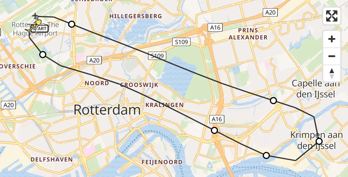 Routekaart van de vlucht: Lifeliner 2 naar Rotterdam The Hague Airport, Volkelstraat