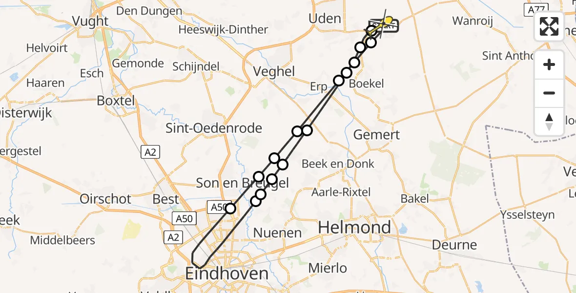 Routekaart van de vlucht: Lifeliner 3 naar Vliegbasis Volkel, Rechtestraat