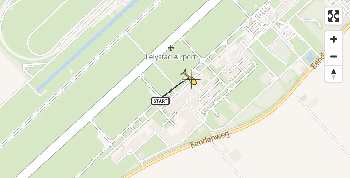 Routekaart van de vlucht: Traumaheli naar Lelystad Airport, Emoeweg