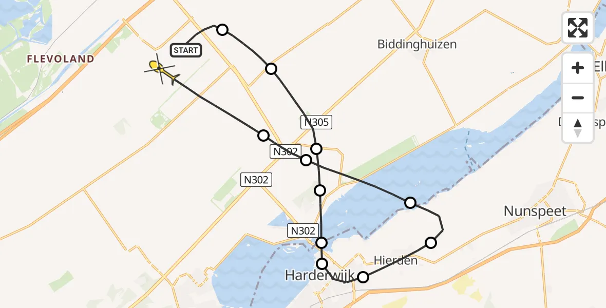 Routekaart van de vlucht: Traumaheli naar Lelystad, Arendweg