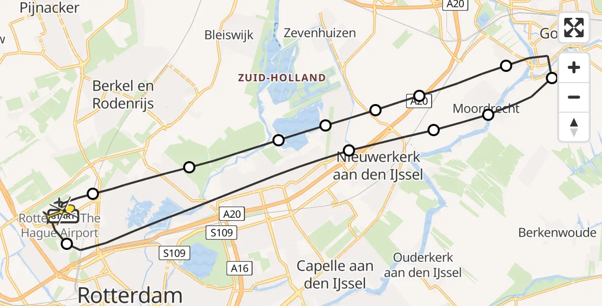 Routekaart van de vlucht: Lifeliner 2 naar Rotterdam The Hague Airport, Bovendijk