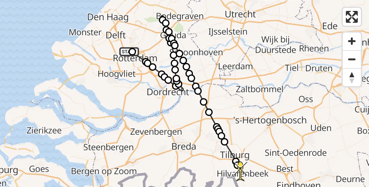 Routekaart van de vlucht: Lifeliner 2 naar Hilvarenbeek, Gilze-Rijenstraat