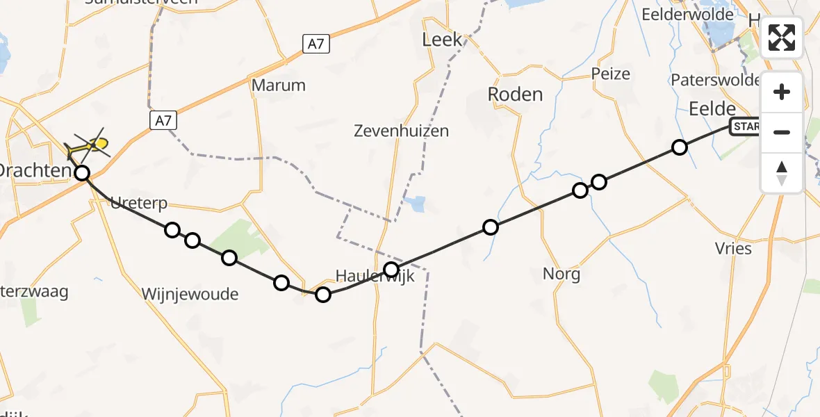 Routekaart van de vlucht: Lifeliner 4 naar Vliegveld Drachten, Machlaan