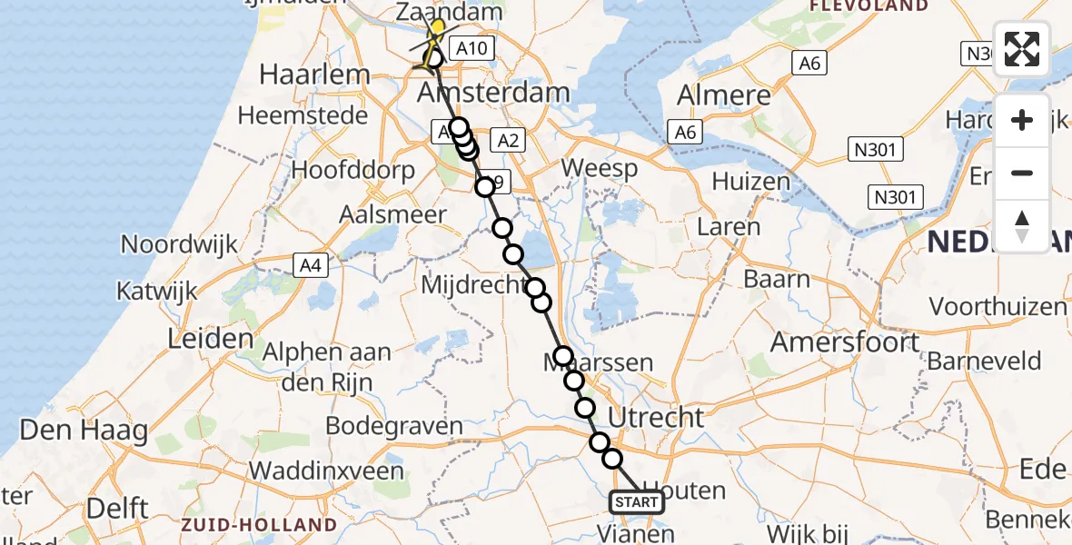 Routekaart van de vlucht: Lifeliner 1 naar Amsterdam Heliport, Vreeswijksestraatweg