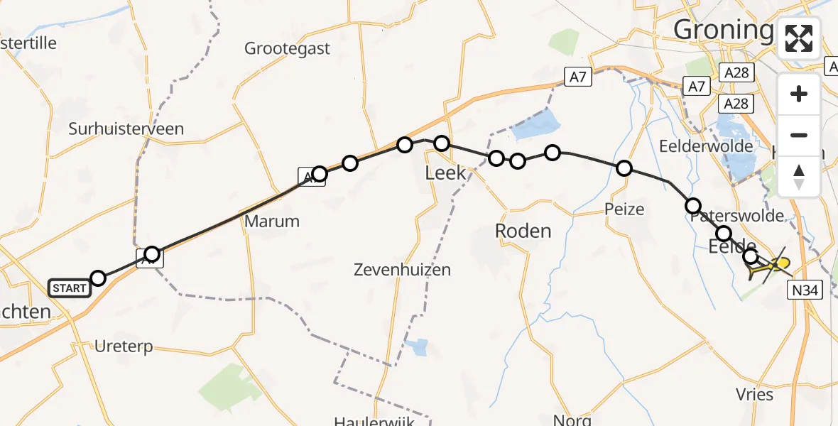 Routekaart van de vlucht: Lifeliner 4 naar Groningen Airport Eelde, De Feart