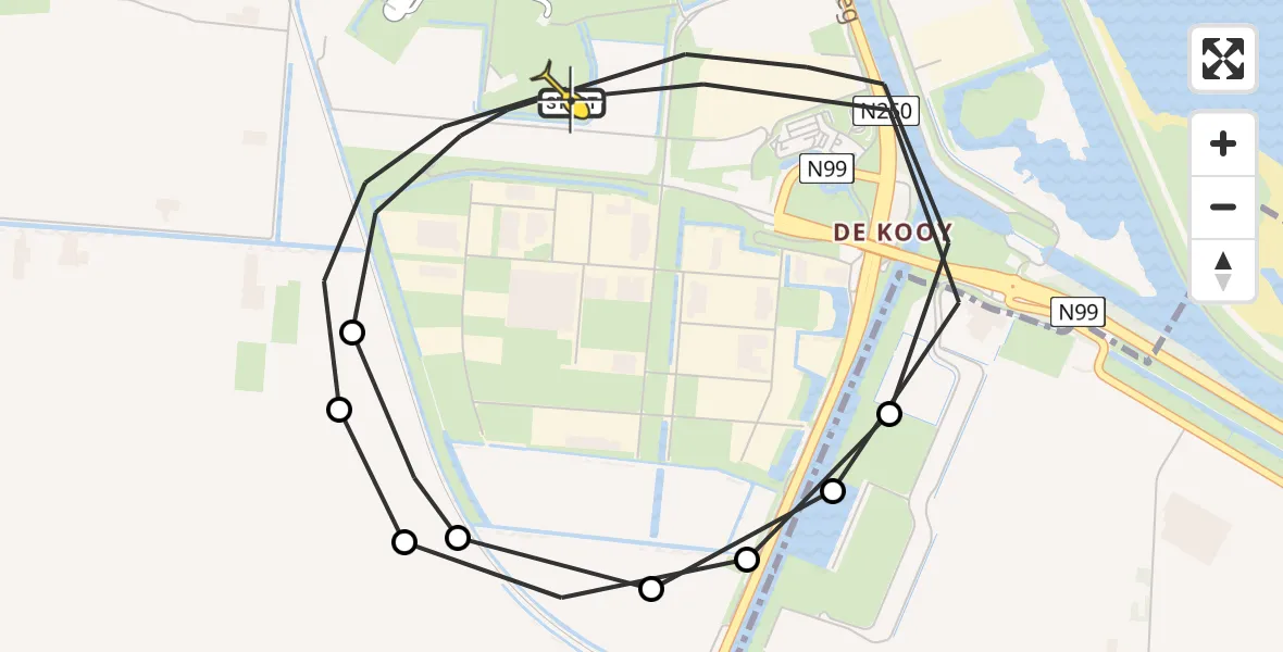 Routekaart van de vlucht: Kustwachthelikopter naar Vliegveld De Kooy, Rijksweg