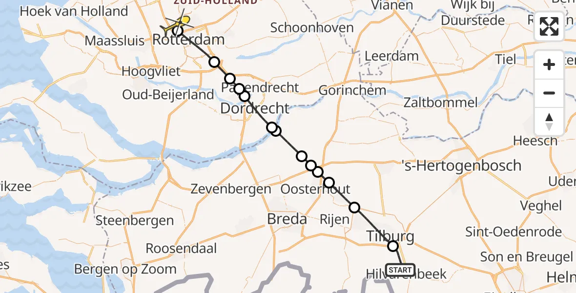 Routekaart van de vlucht: Lifeliner 2 naar Rotterdam The Hague Airport, Kommerstraat