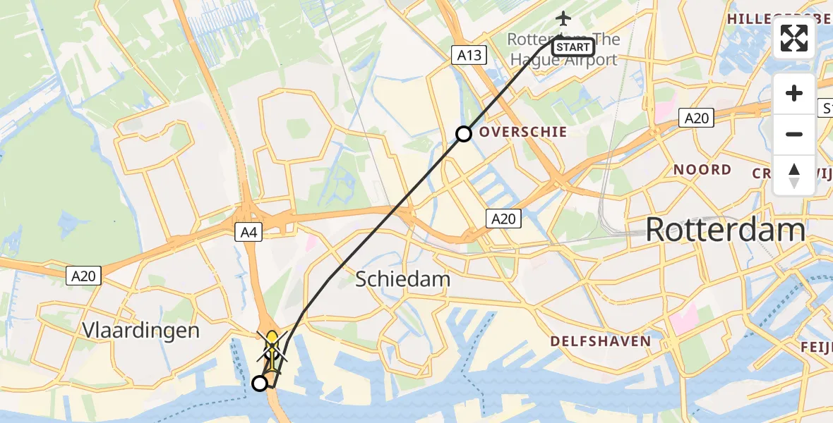 Routekaart van de vlucht: Lifeliner 2 naar Schiedam, Achterdijk