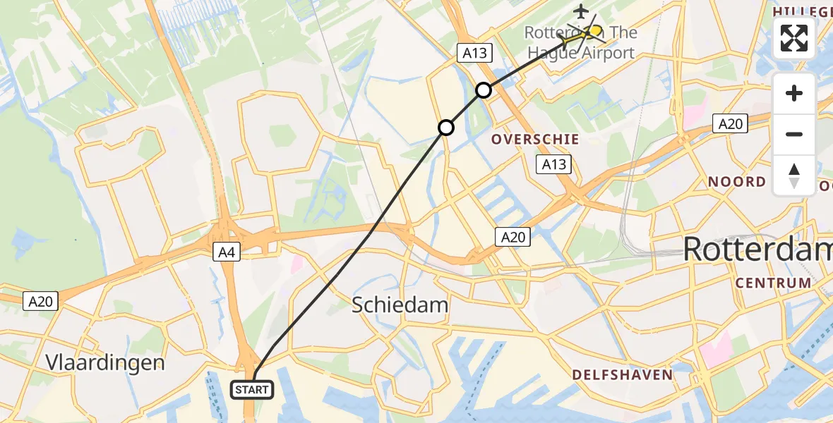 Routekaart van de vlucht: Lifeliner 2 naar Rotterdam The Hague Airport, Dr Schaepmansingel