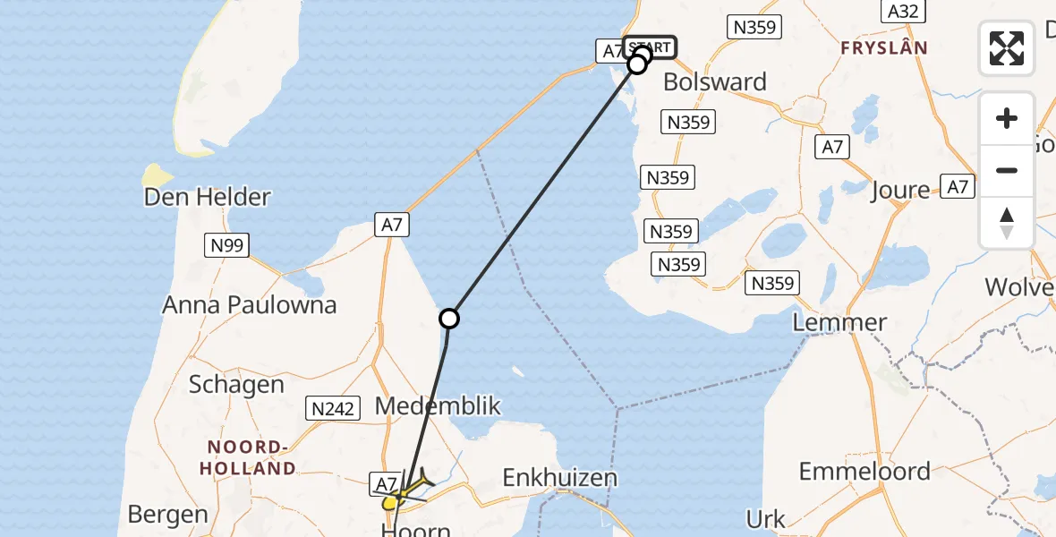 Routekaart van de vlucht: Politieheli naar Nibbixwoud, Sotterumerdijk